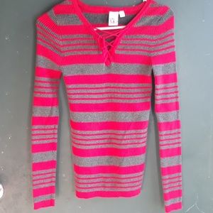 OhMG! Red and Gray Striped Sweater
